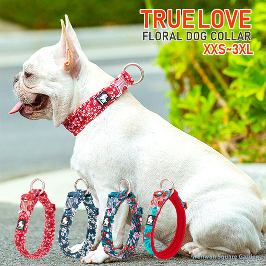 犬首輪犬用首輪軽い小型犬中型犬大型犬Trueloveブランド綿おしゃれ痛くない丈夫花柄フローラルカラー