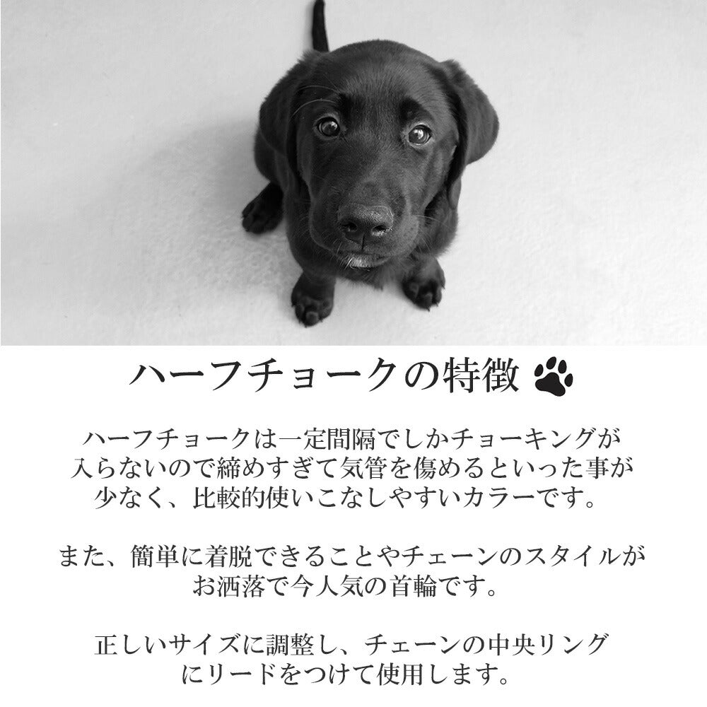 犬首輪ハーフチョークステンレスチェーンしつけ引っ張り匂い取り拾い食い歩行訓練バックル付き簡単装着中型犬大型犬やわらかいおしゃれ