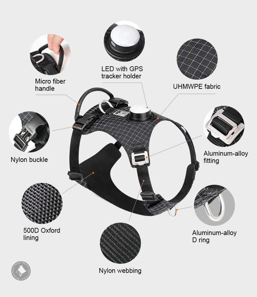 犬ハーネス夜間安全脱着可能Trueloveプレミアム丈夫USB充電LEDライトAirTagトラッキングケースナイトセーフティハーネス