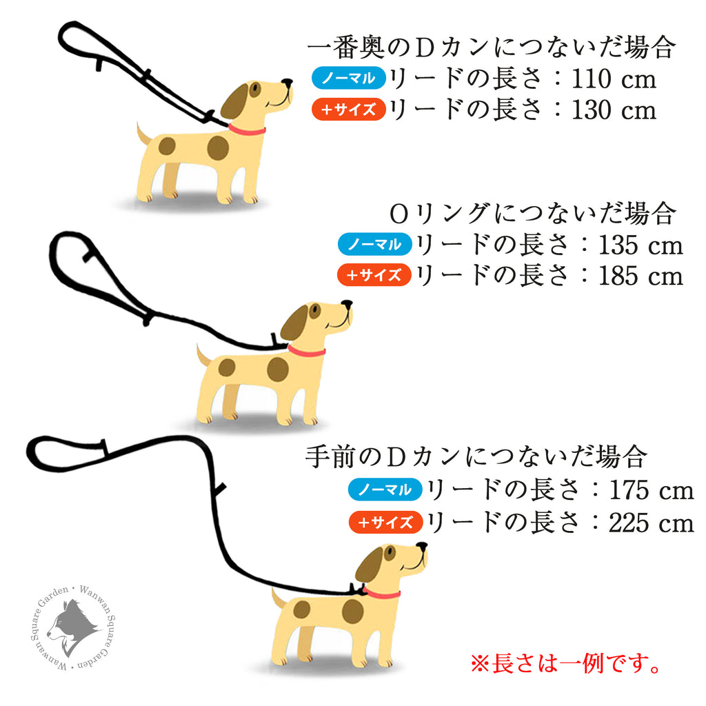 Truelove多機能リード長さ調節方法Oリング・Dカン接続位置による長さ比較イラスト