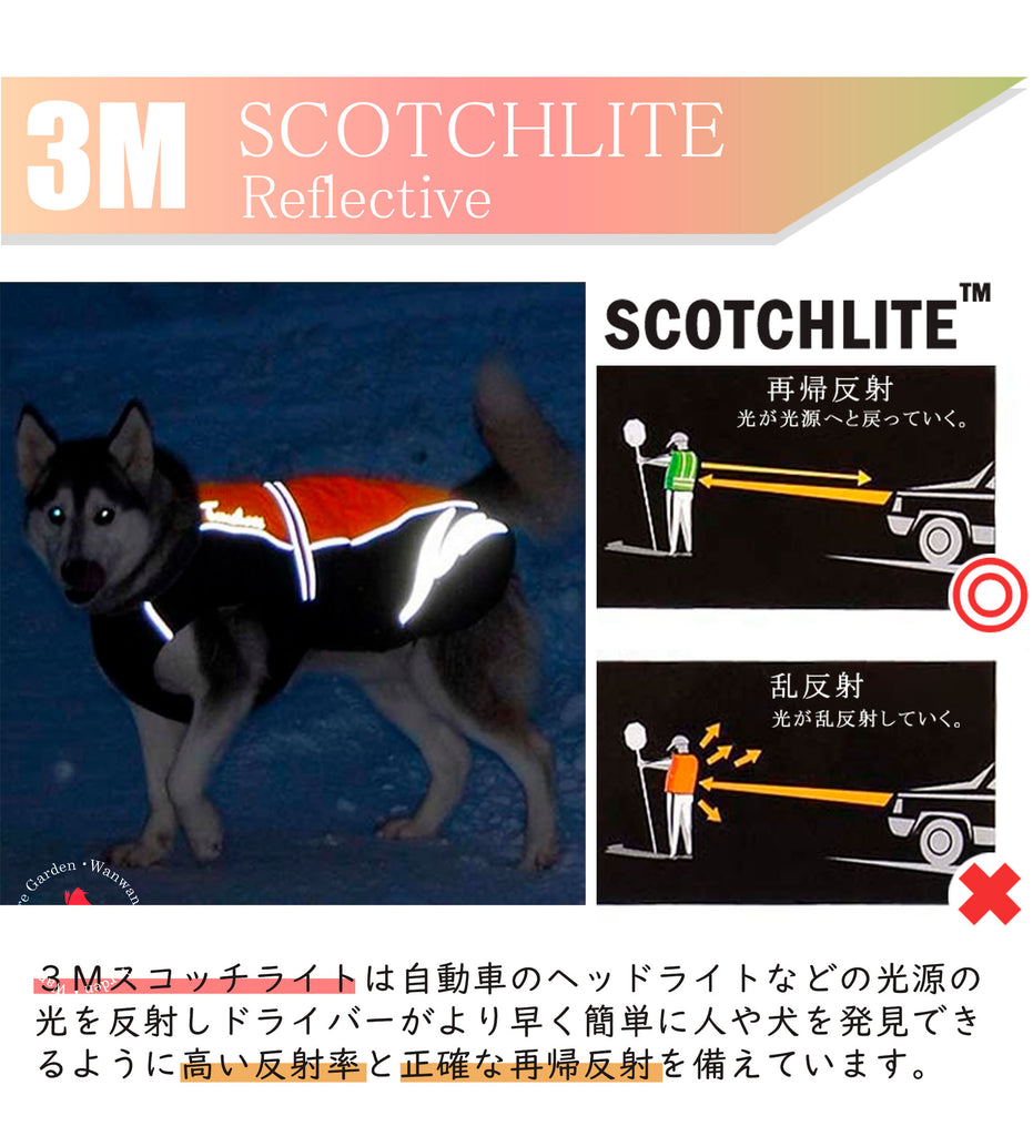 犬用防寒服 冬用コート 小型犬 中型犬 大型犬用 反射素材 簡単着脱 フリース裏地付き